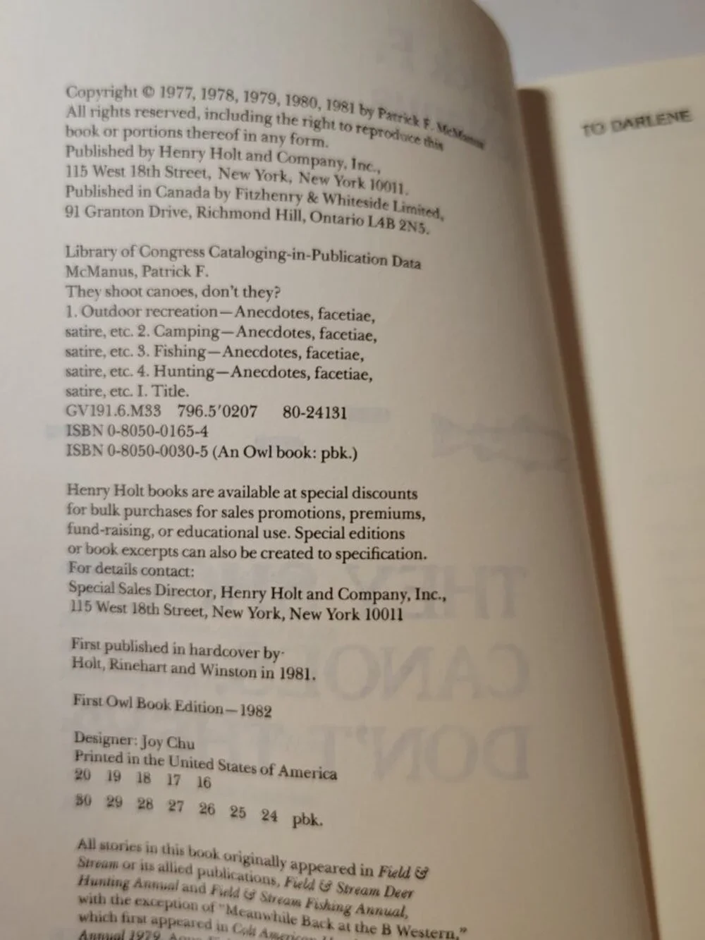 Patrick F McManus They Shoot Canoes, Don't They? PB Book 1982